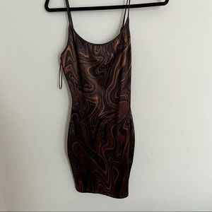 Bear Dance Brown Groovy Print Mini Dress Size Medium